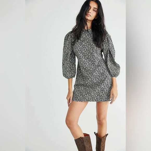Free People Floral Puff Sleeve Mini Dress - Picture 1 of 10